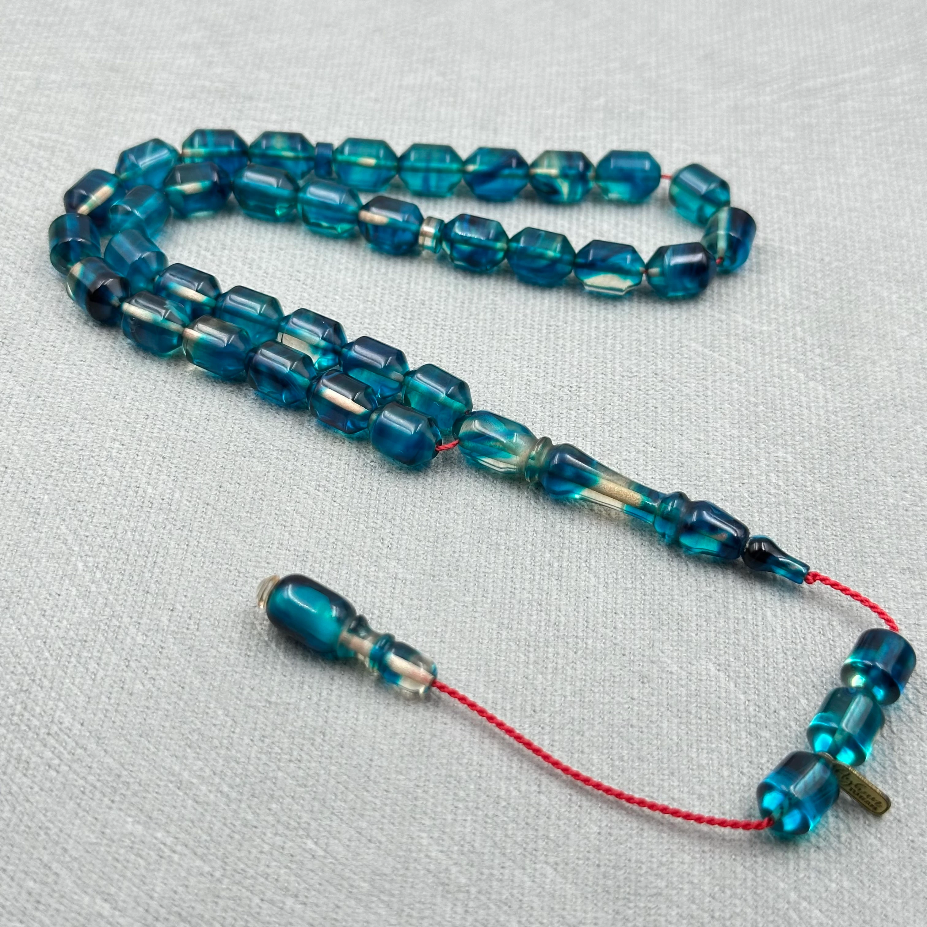 Ayhan TURAN Usta İşçilikli Mavi Siyah Hareli Özel Döküm Ateş Kehribar Tespih